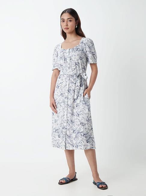 LOV by Westside Blue Floral-Printed Dress With Belt Price in India