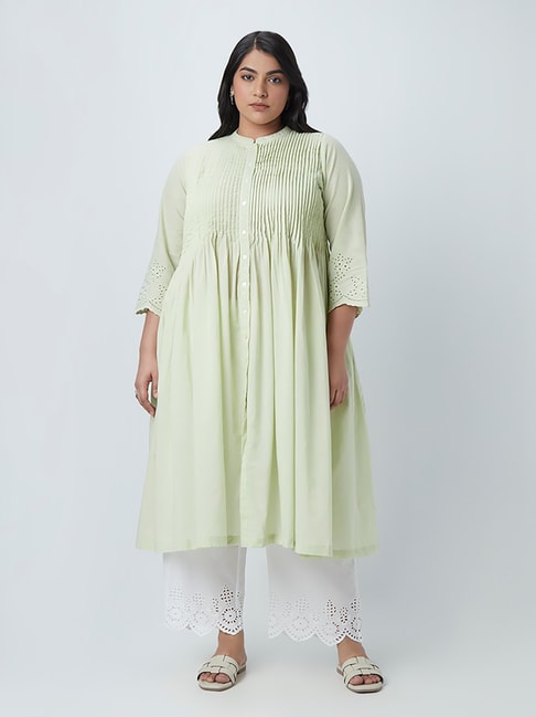 Diza Curves by Westside Green Pintuck-Detail A-Line Kurta Price in India