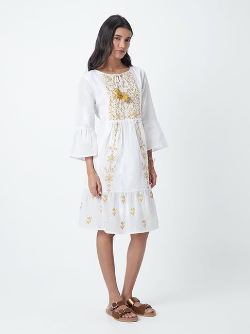 LOV by Westside Off-White Floral-Embroidered Dress Price in India