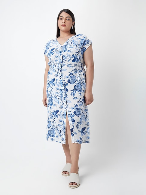 Gia Curves by Westside Blue Floral-Printed Dress Price in India