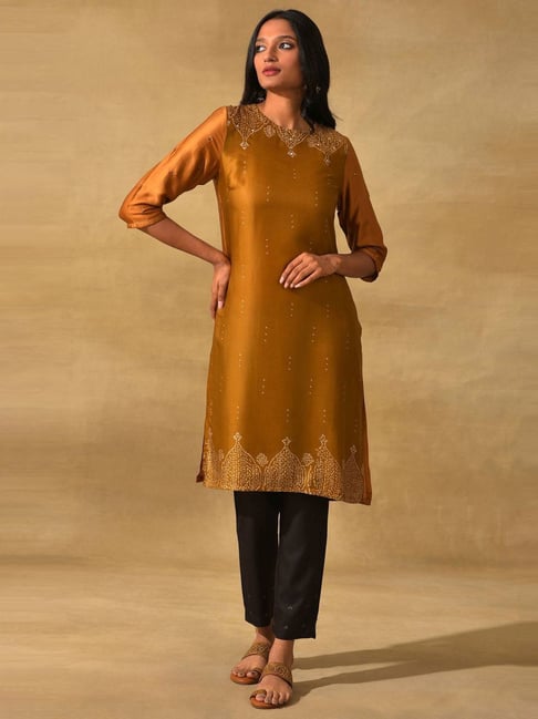 Folksong By W Mustard Printed Straight Kurta-picture-12