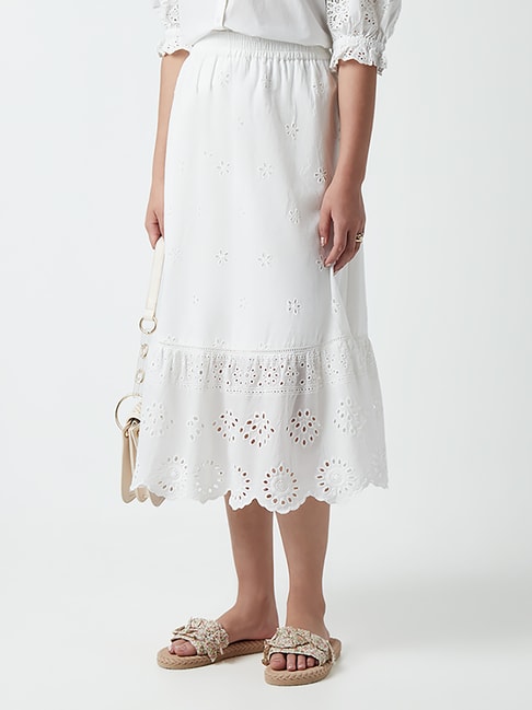 LOV by Westside Off-White Schiffli Tiered Skirt Price in India