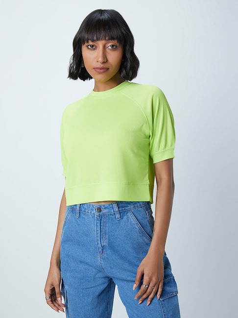 Nuon by Westside Neon Green Raglan Sleeved T-Shirt Price in India