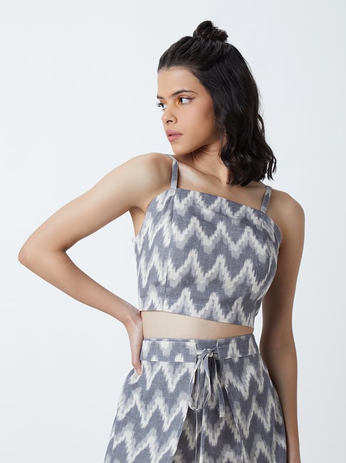 Bombay Paisley by Westside Grey Ikat Print Crop Top Price in India