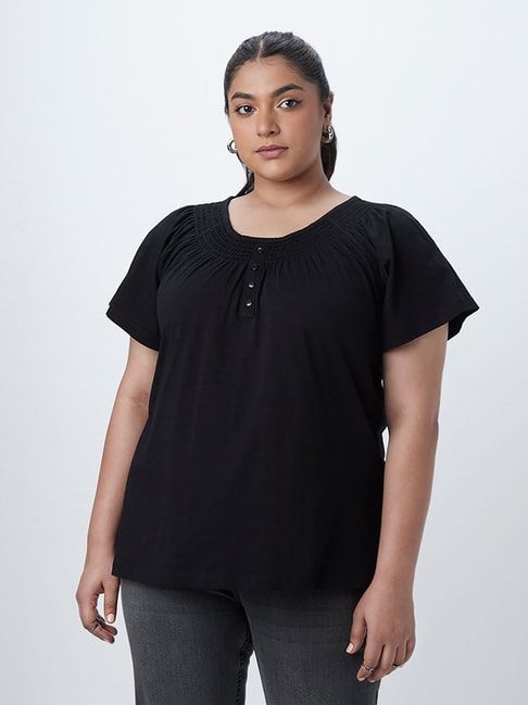 Gia Curves by Westside Black Smocked-Detail Blouse Price in India