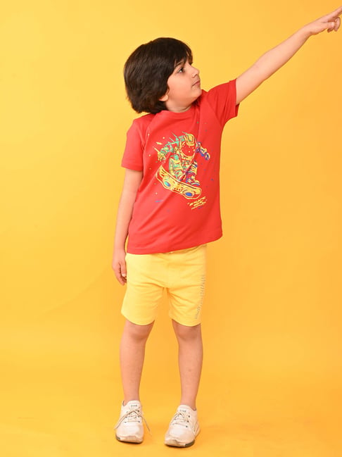 Anthrilo - Yellow Goal Print T-shirt And Shorts Set For Boys