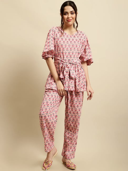 Secret Wish Pink Floral Print Top With Pyjamas-picture-31