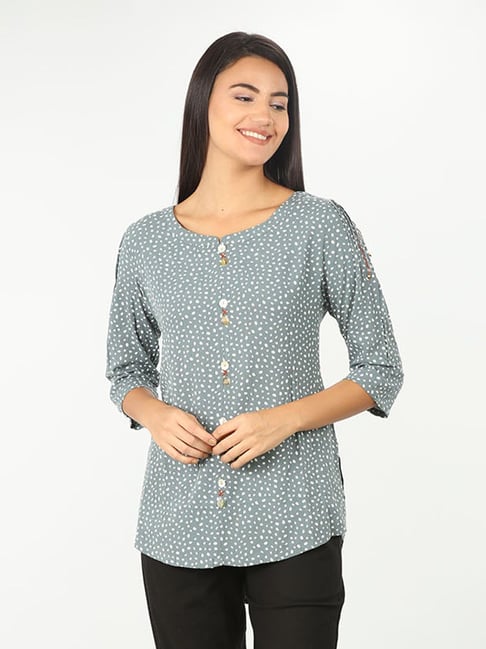 Mustard Grey Printed Top