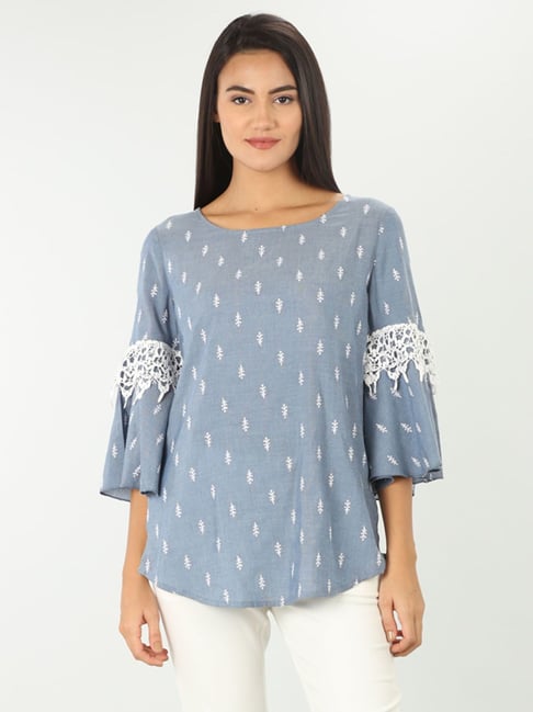 Mustard Blue Printed Top