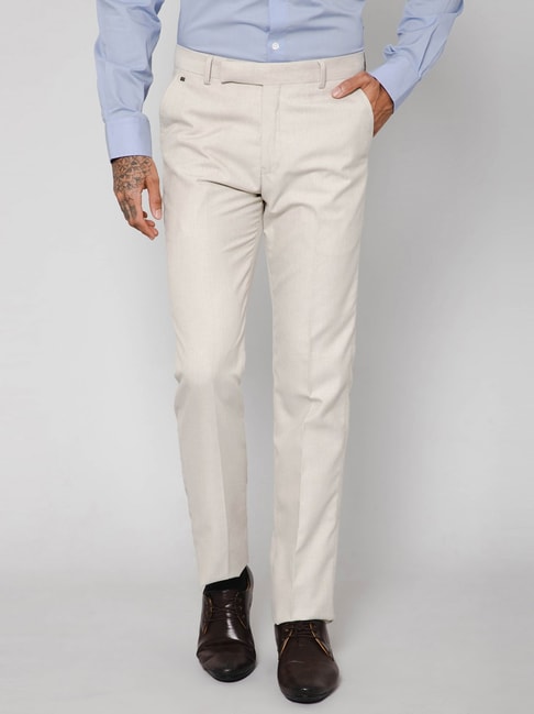 CP BRO Casual Trousers  Buy CP BRO Men Cotton Solid Slim Fit Cream Colour  Trousers Online  Nykaa Fashion