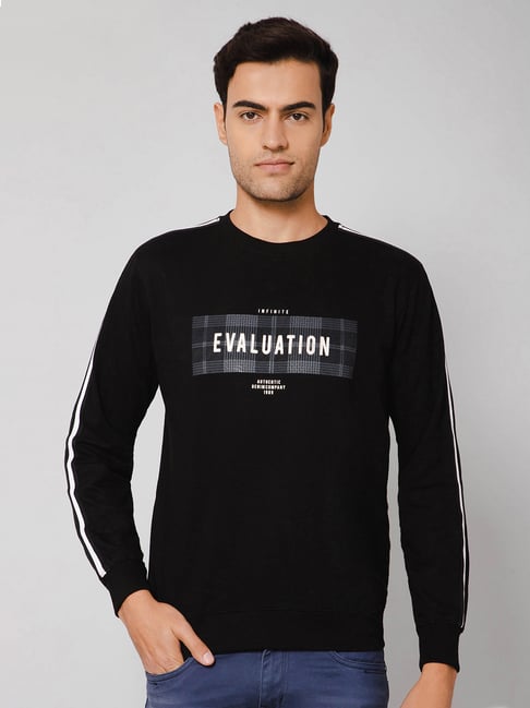 Cantabil Black Regular Fit Printed Sweatshirt