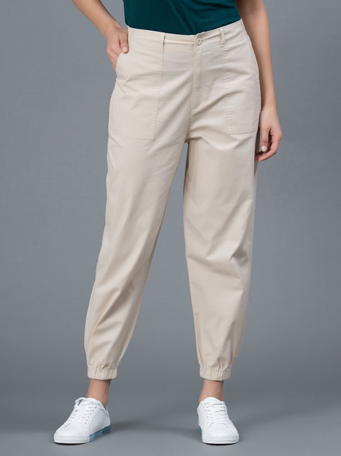 Buy Women PeachColoured Pure Cotton Pleated Trousers online  Looksgudin