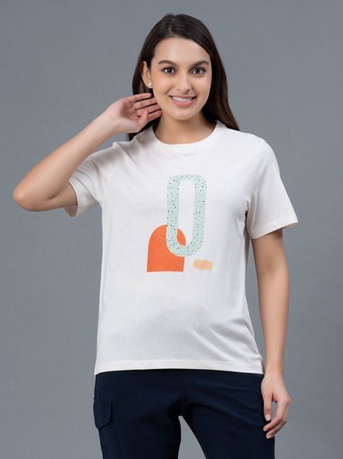 Buy Mode by Red Tape Off White Cotton Graphic T-Shirt for Women's