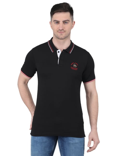 Buy Monte Carlo Black Regular Fit Printed Polo T-Shirt for Men's