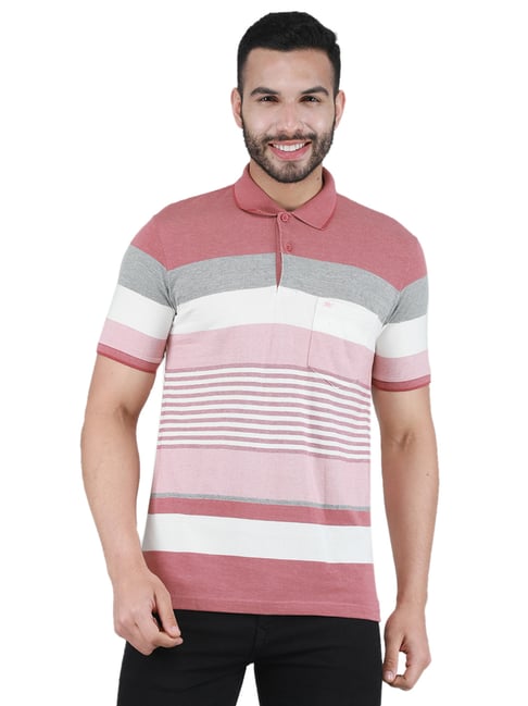 Buy Monte Carlo Rust Regular Fit Striped Polo T-Shirt for Men's