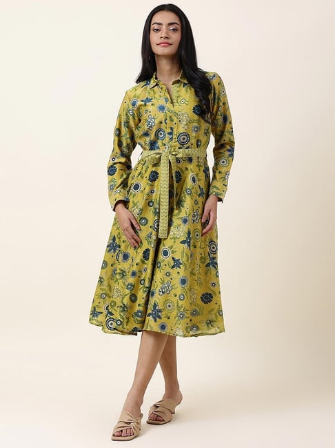 Fabindia Yellow Printed A-Line Dress Price in India