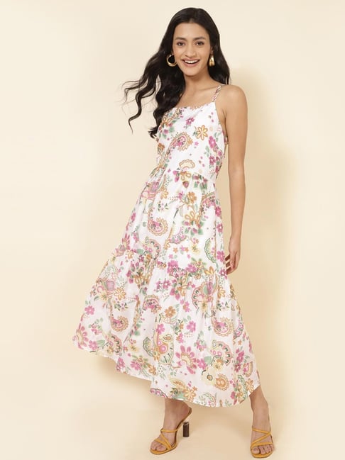 Fabindia White & Pink Printed A-Line Dress-picture-23