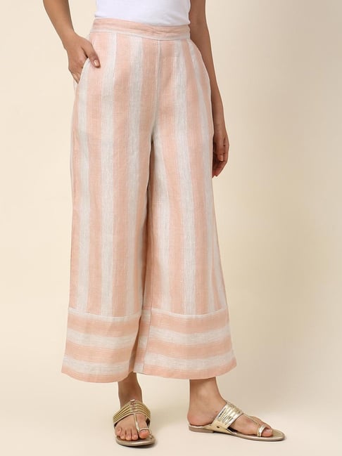 Fabindia White & Pink Linen Striped Culottes-picture-22