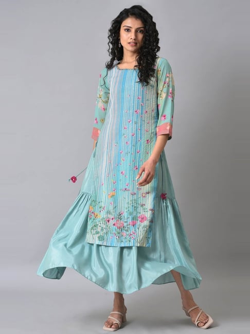 Wishful by W Green Printed Maxi Dress Price in India