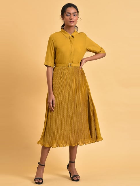 W Mustard A-Line Dress Price in India
