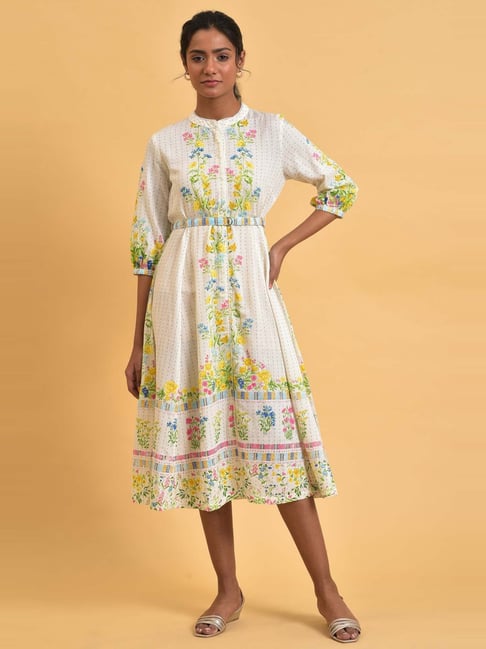 W White Printed A-Line Dress Price in India