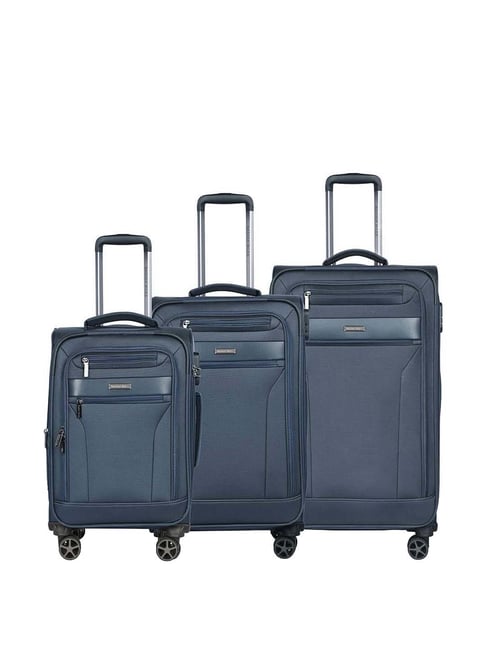 Nasher Miles Berlin Expander Soft-Sided Polyester  Set of 3 Navy Blue Trolley Bags (55, 65 & 75 cm)