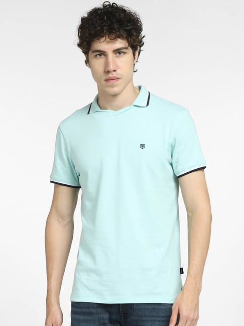 Jack & Jones Light Blue Cotton Slim Fit Polo T-Shirt