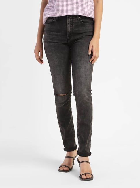 Levi's 721 Grey Distressed Skinny Fit High Rise Jeans
