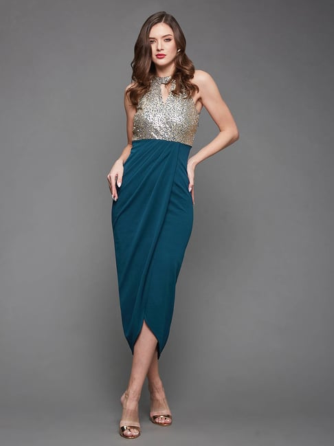 Miss Chase Teal Embellished Midi Dress Price in India