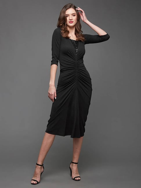 Miss Chase Black Embellished Midi Dress Price in India