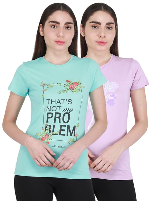 Monte Carlo Green & Purple Printed T-Shirt - Pack of 2-picture-33