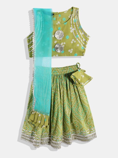 READIPRINT FASHIONS Kids Green & Blue Printed Lehenga, Choli with Dupatta-picture-15