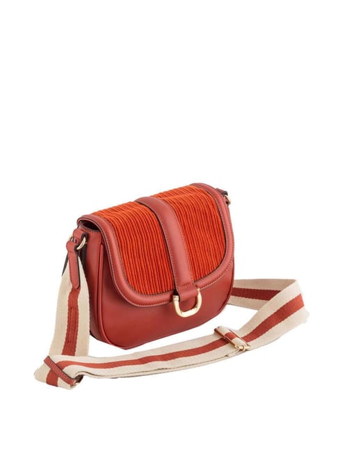 Buy Styli Red Textured Handbag with Scarf Detail at Best Price @ Tata CLiQ