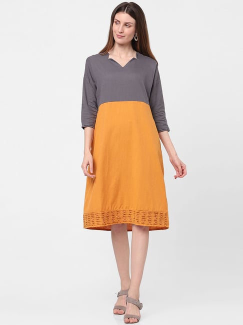 Grey and mustard outlet dress