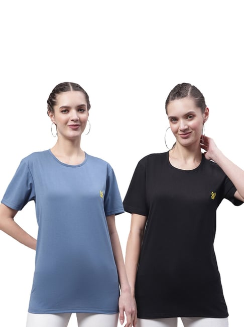 Vimal Jonney Black & Blue Cotton Logo T-Shirt - Pack Of 2-picture-22