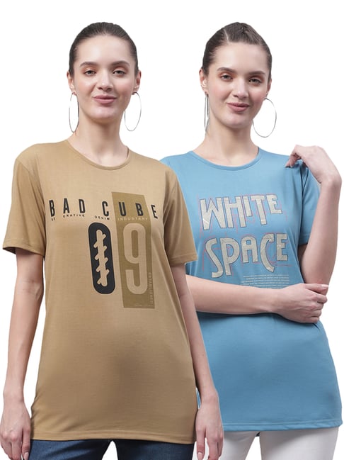 Vimal Jonney Beige & Blue Cotton Printed T-Shirt - Pack Of 2-picture-24