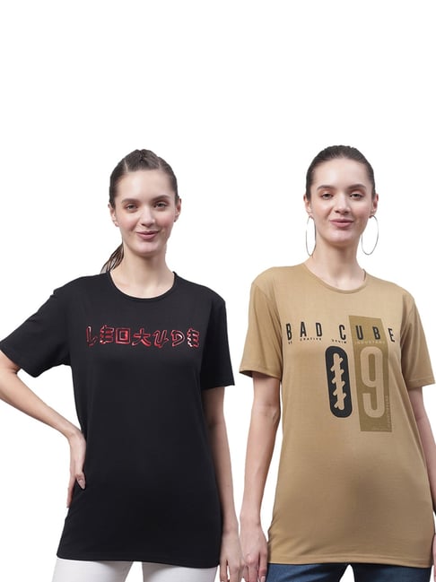 Vimal Jonney Beige & Black Cotton Printed T-Shirt - Pack Of 2-picture-16