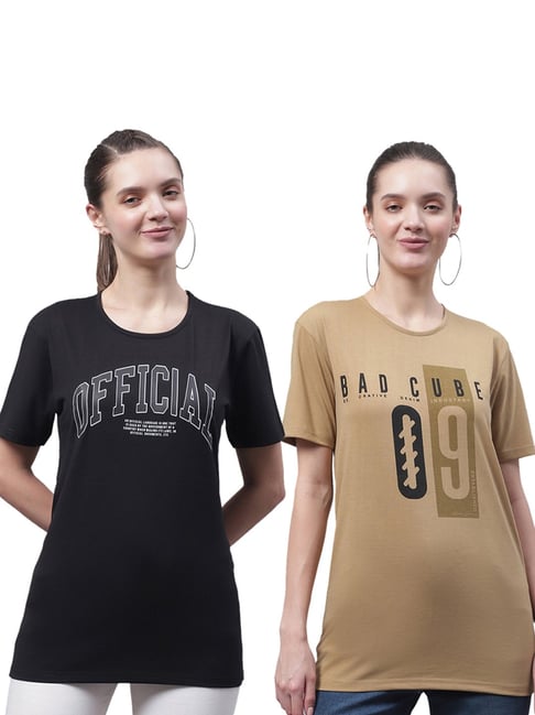 Vimal Jonney Beige & Grey Cotton Printed T-Shirt - Pack Of 2-picture-32