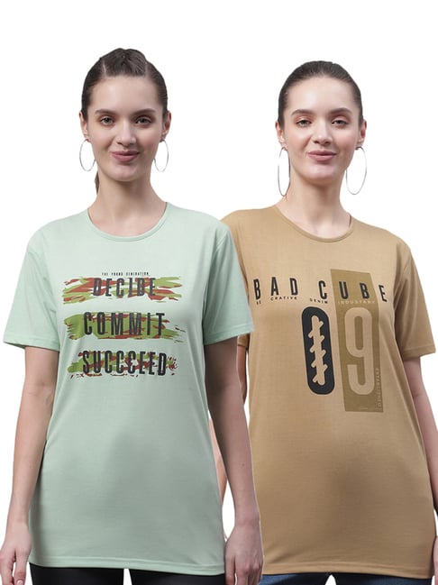 Vimal Jonney Beige & Green Cotton Printed T-Shirt - Pack Of 2-picture-26