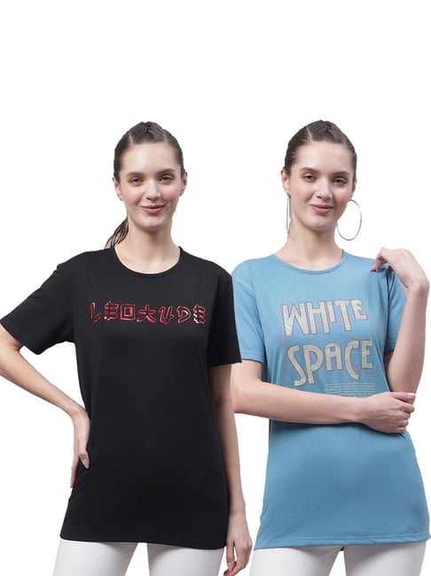 Vimal Jonney Black & Blue Cotton Printed T-Shirt - Pack Of 2-picture-18