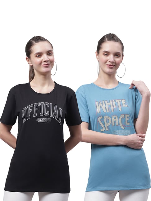 Vimal Jonney Black & Blue Cotton Printed T-Shirt - Pack Of 2-picture-14