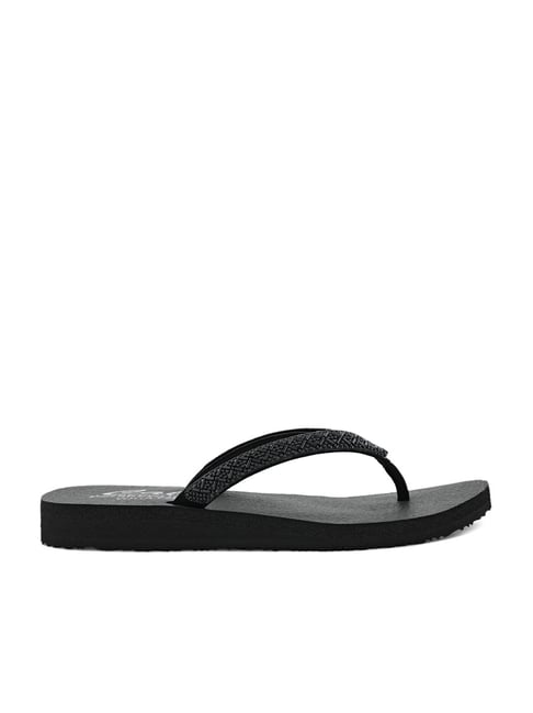 Skechers Yoga Foam Sandals Womens 6 Gray Black Thong Flip Flops