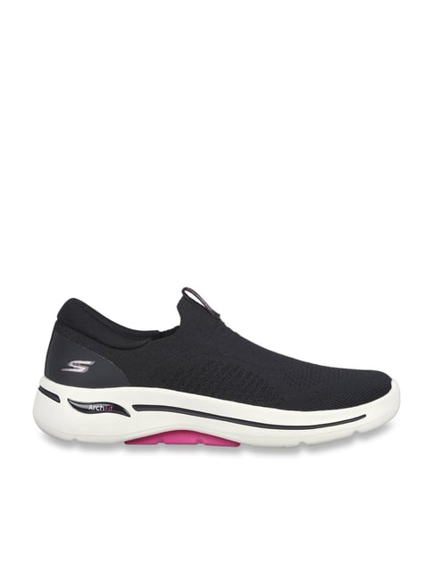Skechers Women's GO WALK ARCH FIT Black Hot Pink Walking Shoes