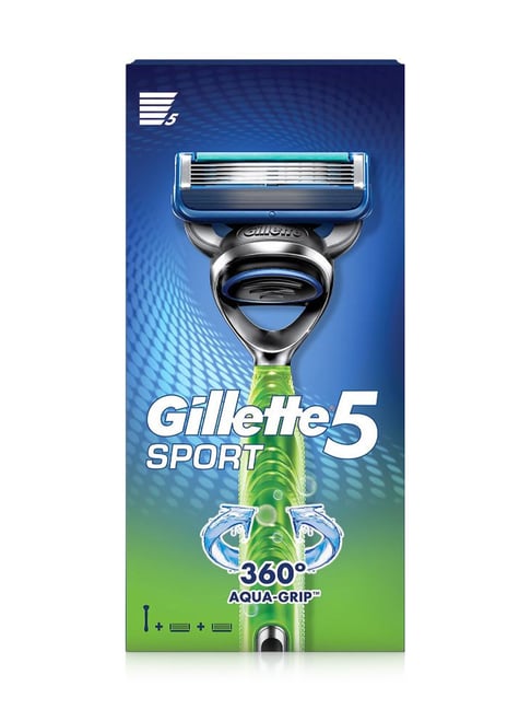 Gillette Sport 5 Blade No Slip Aquagrip Razor & Cartridge for Men