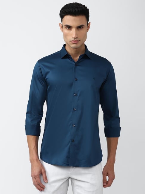 V Dot Blue Slim Fit Shirt