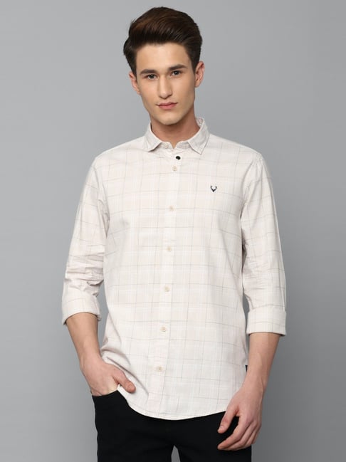 Allen Solly Beige Cotton Regular Fit Checks Shirt