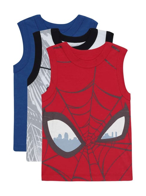 Bodycare Kids Multicolor Cotton Printed Spiderman Vest (Assorted, Pack of 3)