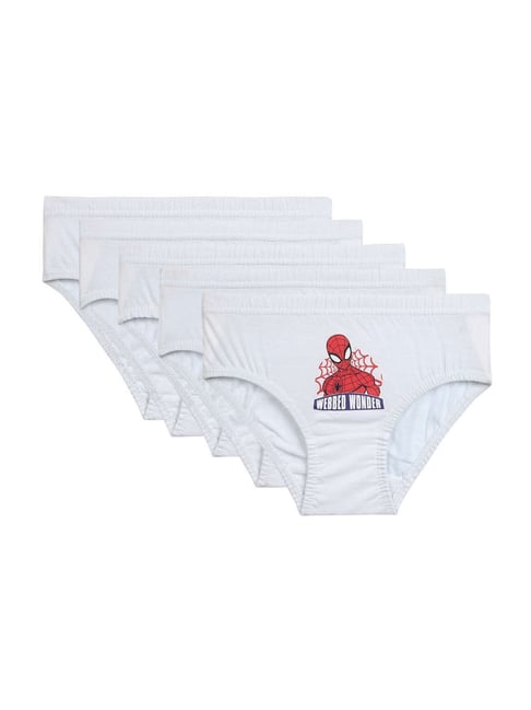 Bodycare Kids White Cotton Printed Spiderman Brief (Assorted, Pack of 5)