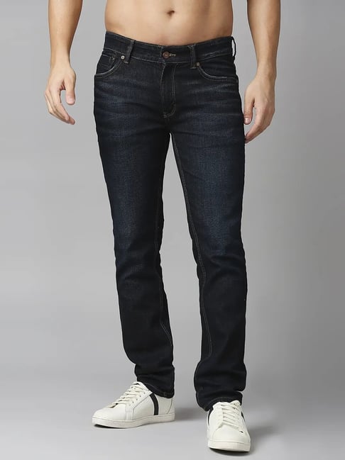 Spykar Dark Blue Regular Fit Lightly Washed Jeans