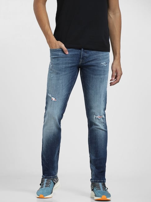 Jack & Jones Blue Slim Fit Low Rise Distressed Jeans